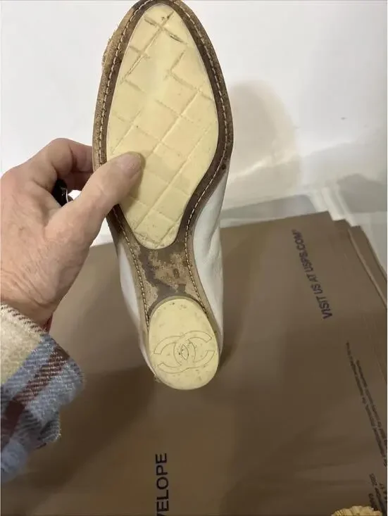 Chanel Lamskin Ballet Interlocking CC Logo Cork Toe Flats 39 Beautiful - Picture 11 of 12